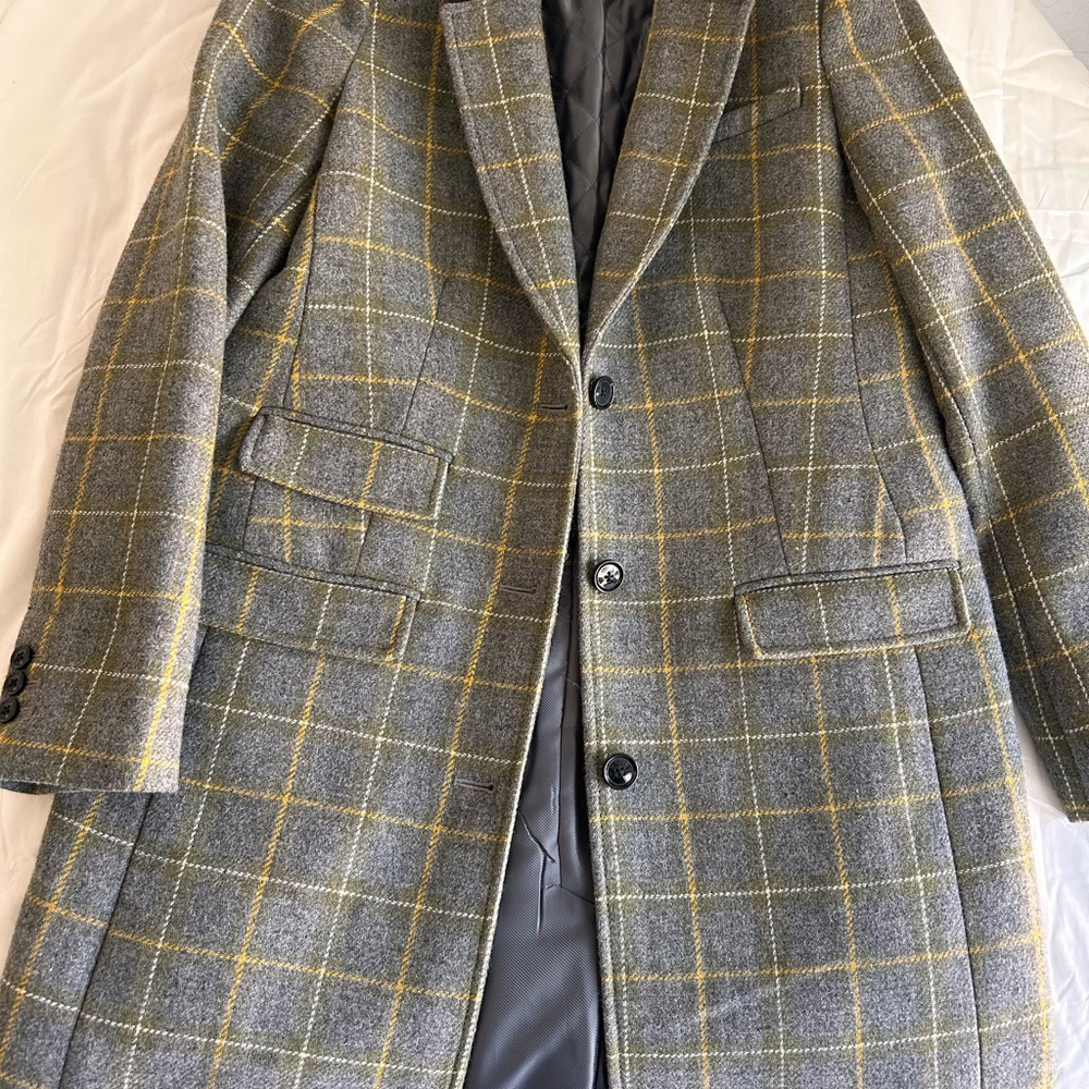 Banana Republic Grey Plaid Pea Coat with Yellow Windowpane